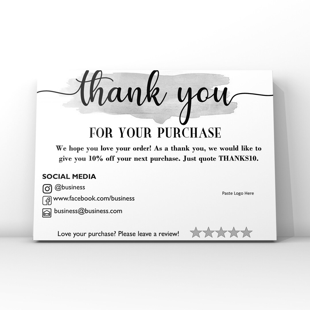 Pink Watercolour Thank You Card Small Business Thank You Card Template  Editable Thank You Card Digital Template A4 & Letter 