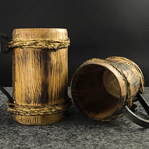Rustic Viking-Style Wooden Beer Mug for LARP Heroes - Handcrafted Ale Tankard with Metal Handle