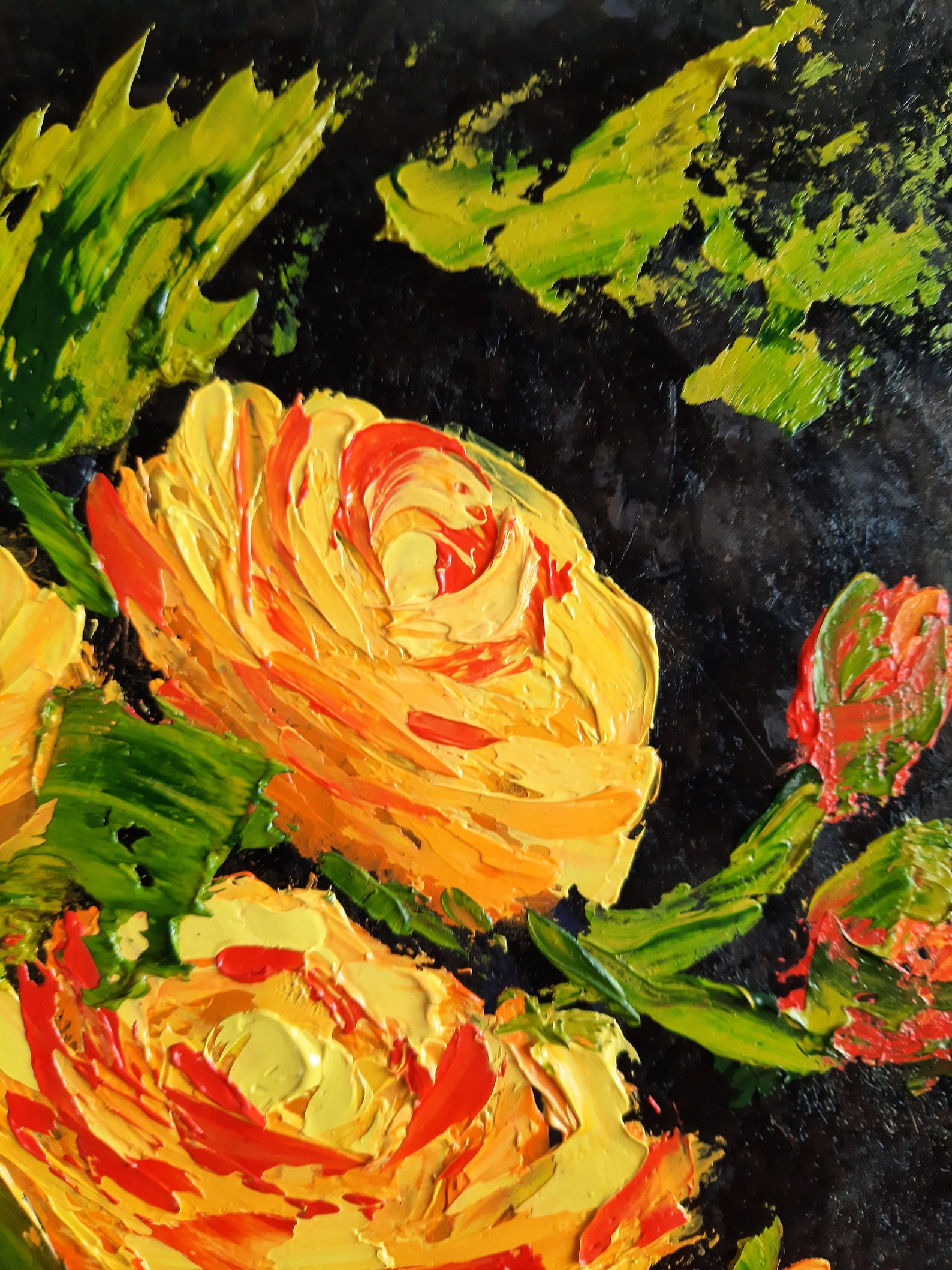 Yellow Orange Roses Oil Original Painting Impasto Wall Art Etsy
