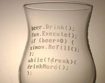Funny programmer gift, engraved beer glass for coders, personalised etched glass, gift for programmer, gift for coder