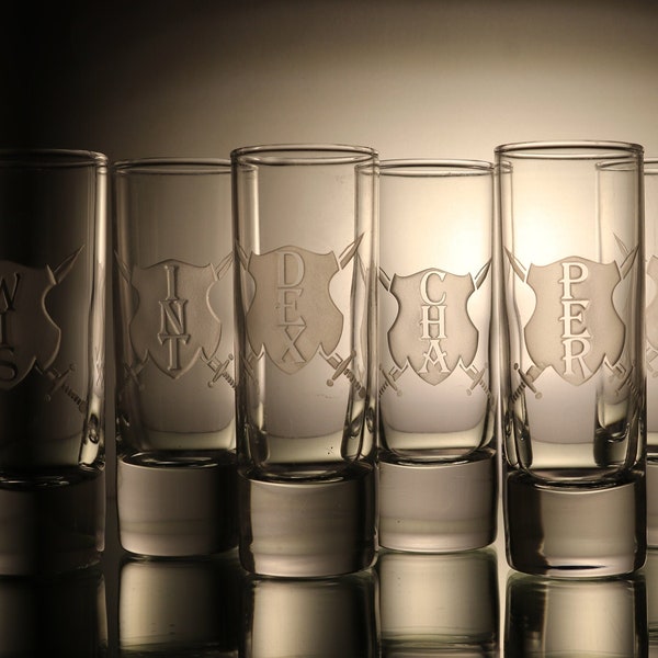 Dungeons and Dragons Abilities Shot Glass Set, Dnd Glass, Personalized Dnd Gifts, Personalized DM gift, Dungeon Master