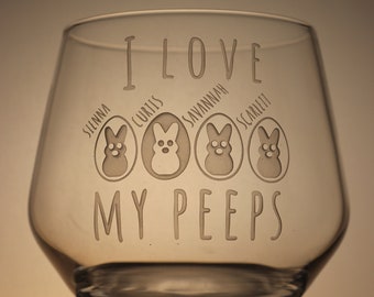 Easter Mug Glass, Personalized 'I love my peeps' stemless wine glass, Custom Easter Bunny Glass, Easter Glass for Grandma