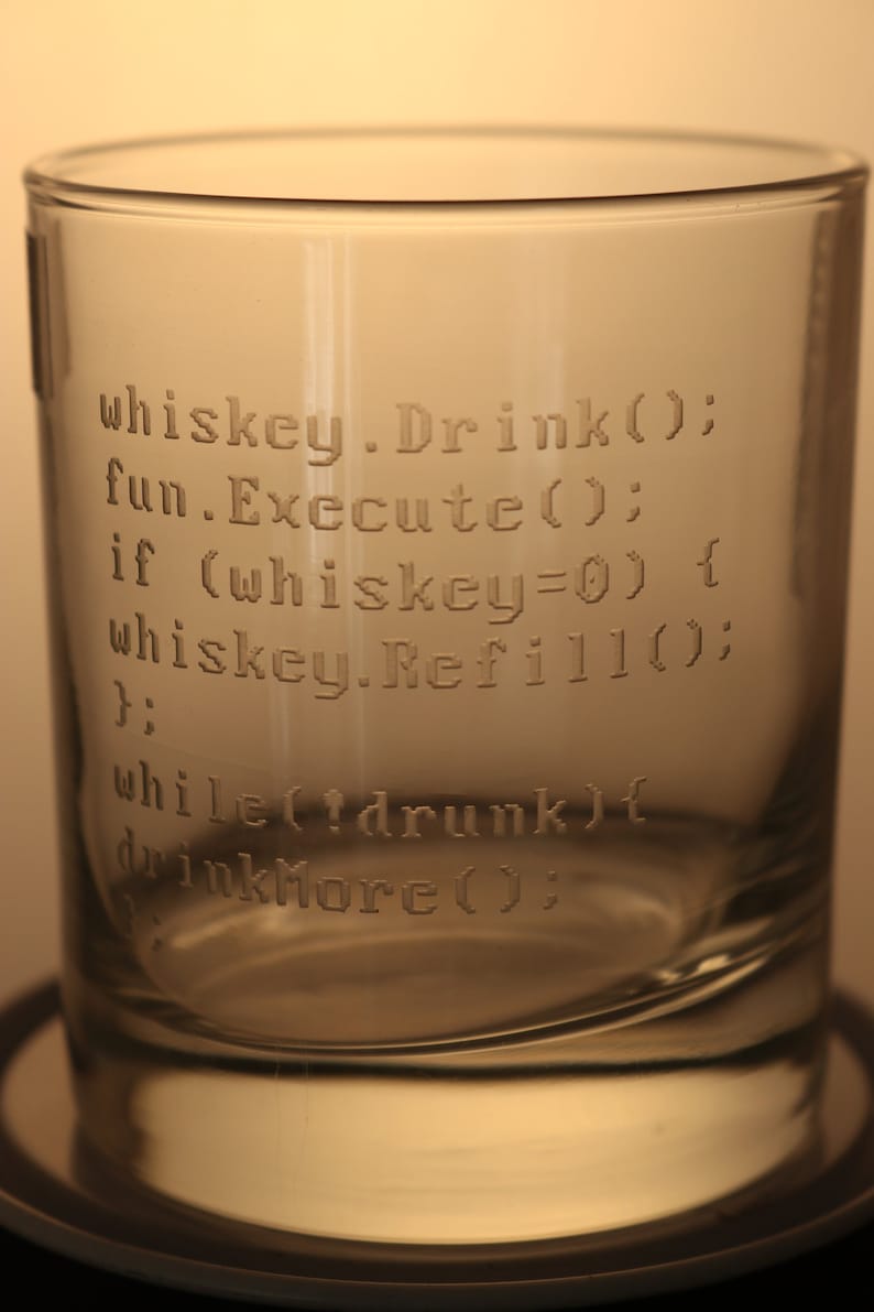 Funny programmer gift, engraved whiskey glass for coders, personalised etched glass, gift for programmer, gift for coder, programmer whiskey image 1