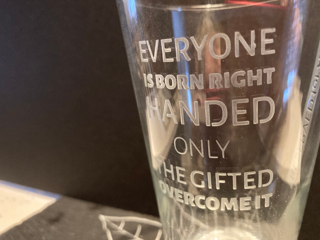 Left Handed Etched Glass Mug, 
