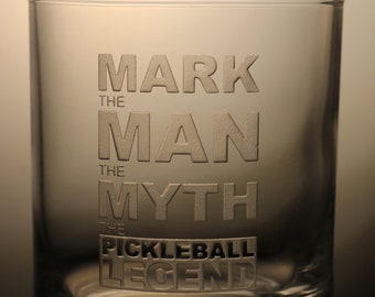 Etched Pickleball Glass - The Man, The Myth, The Pickleball Legend! -  Pickleball Gifts, Pickleball Player, Pickleball Party