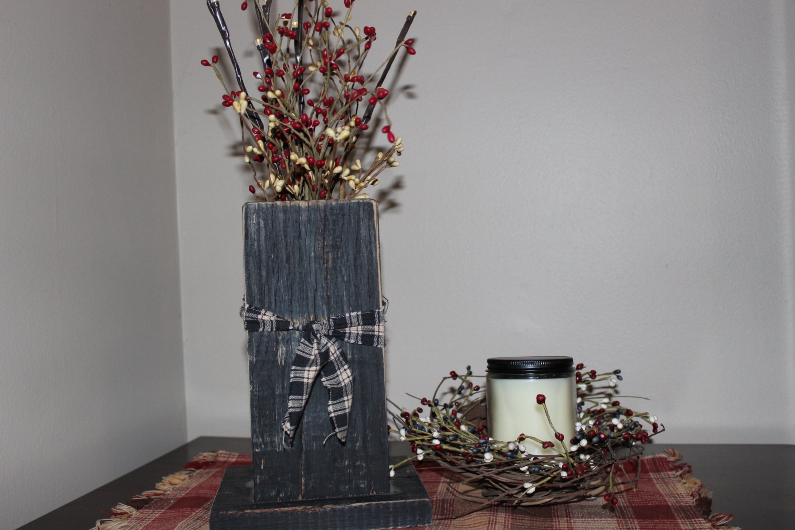 Wooden FARMHOUSE Floor Vase PRIMITIVE Candle Etsy
