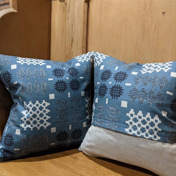 Welsh blanket print linen look cushion cover. Various colours.