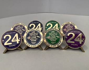 Blue Alcoholics Anonymous 24 Hour AA Medallion Gold Silver Coin - Foto 2