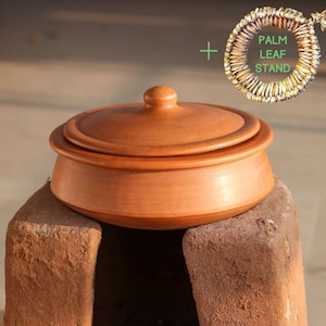 Unglazed Clay Pot for Cooking with Lid/ Earthen Kadai/ LEAD-FREE Clay Cooking Pot/ Indian Clay Handi/ Ayurveda Range/ Curry, Biryani Pot