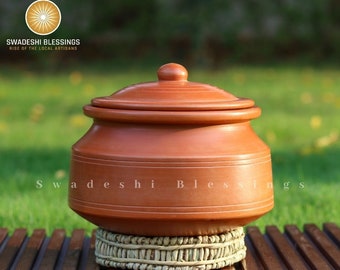 Handmade Unglazed Clay Pot for Cooking: Earthen Handi, Lead-free Ayurvedic Cookware, 3-5 Liters
