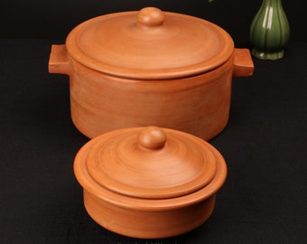 Unglazed Clay Handi/ LEAD-FREE Clay Pot for Serving with Lid/ Indian Earthen Kadai/ Swadeshi Blessings Ayurveda Range/ Curry, Biryani Pot