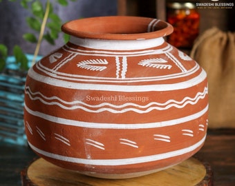 HandMade Clay Water Pot/ 100 % Eco-Friendly Earthen Water Pot/ Indian Traditional Matka, 6L/ Terracotta Jug/ Water Dispenser/ Clay Tumbler