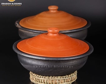 Unglazed Clay Pot for Cooking & Serving With Lid/ Earthen Kadai/ Terracotta Pot Cookware/ Ayurveda Range HandMade Pottery/ Curry Biryani Pot