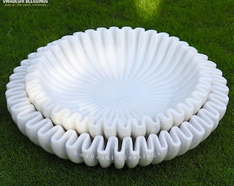 Handcrafted Marble Ruffle Bowl: Decorative Key & Fruit Bowl, Ring Dish, Modern Home Decor, Scallop