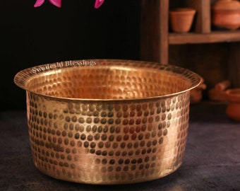 Traditional Pure Brass Cookware/ HandCrafted Brass Utensils/ Vintage Hammered Brass Cooking Pot/ Indian Ayurvedic Cookware/ Patila/ Bhagona