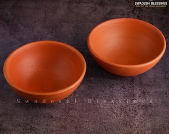 Unglazed Clay Serving Bowl Set/ Terracotta Bowls/ Earthen Snack Bowl/ Small Yogurt Pots/ Mud Bowls, 5Inch/ Swadeshi Blessings Ayurveda Range