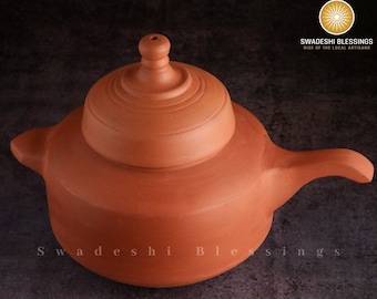 Handmade Unglazed Clay Cooking Pot with Lid: Lead-free Ayurvedic Earthen Cookware, Clay Utensils, Mud-Handi