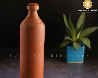 HandMade Clay Water Bottle, 1L/ 100 % Eco Friendly Earthen Water Tumbler/ Indian Traditional Water Dispenser/ Terracotta Jug/ Clay Tumbler