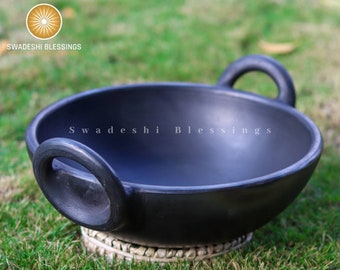 Unglazed Indian Clay Kadai/ Earthen Kadai/ LEAD-FREE Clay Pot for Cooking/ Swadeshi Blessings Ayurveda Range/ Curd, Curry, Biryani Pot