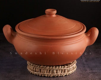 Handmade Unglazed Clay Pot for Cooking With Lid: Earthen Kadai, Lead-Free Ayurvedic-Cookwares, Clay Handi