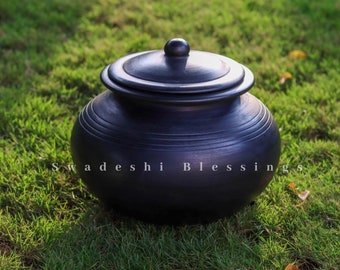 Unglazed Clay Pot for Cooking with Lid/ LEAD-FREE Indian Clay Handi/ Earthen Clay Cooking Pot/ Ayurveda Clay Cookware/ Curry, Biryani Pot