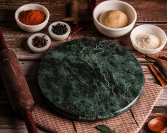 Handcrafted Marble Bread Maker: Dough Roller, Indian Roti Chakla, Chopping/Cheese Board, 9 Inches