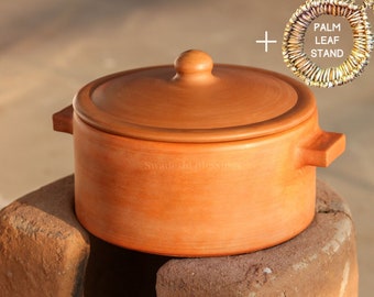 Unglazed Clay Hot Case/ Earthen Kadai/ LEAD-FREE Clay Pot For Serving with Lid/ Swadeshi Blessings Ayurveda Range/ Indian Curry, Biryani Pot