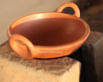 Unglazed Indian Clay Kadai/ Earthen Kadai/ LEAD-FREE Clay Pot for Cooking/ Swadeshi Blessings Ayurveda Range/ Curd, Curry, Biryani Pot