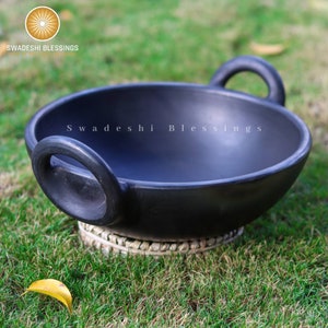 Unglazed Indian Clay Kadai/ Earthen Kadai/ LEAD-FREE Clay Pot for Cooking/ Swadeshi Blessings Ayurveda Range/ Curd, Curry, Biryani Pot