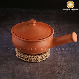 Unglazed Clay Sauce Pan With Lid/ Earthen Wok/ Clay Skillet/ Frying Pan/ Swadeshi Blessings Exclusive Range/ Curry, Griddle, Spider Fry Pan