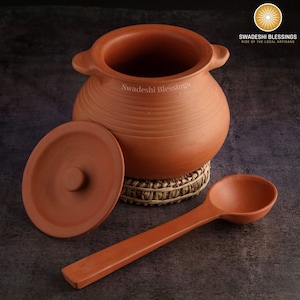 Unglazed Clay Pot for Cooking with Lid/ LEAD-FREE Indian Earthen Handi/ Swadeshi Blessings Exclusive Range/ Curd Pot/ Curry, Biryani Pots