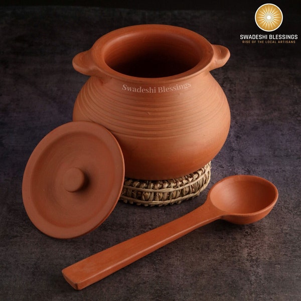 Handmade Unglazed Clay Handi Cooking Pot: Lead-free Ayurvedic Earthen Cookware, Clay Utensils, Mud Pots