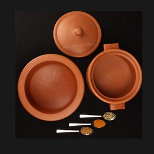 Unglazed Indian Clay Handi/ LEAD-FREE Clay Pot for Serving with Lid/ Earthen Kadai/ Swadeshi Blessings Ayurveda Range/ Curry, Biryani Pot