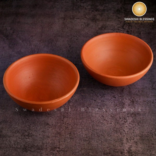 Unglazed Clay Serving Bowl Set/ Terracotta Bowls/ Earthen Snack Bowl/ Small Yogurt Pots/ Mud Bowls, 5Inch/ Swadeshi Blessings Ayurveda Range