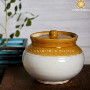 Ceramic Round Pickle Jar/ Pickle Pot/ Indian Aachar Barni ( Swadeshi Blessings Exclusive Range ) Kitchen Storage/ Canister Jar/ Chutney Jar