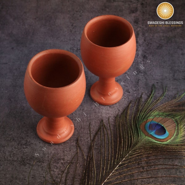 Vintage HandMade Royal Clay Goblet Set of 2/ Tumblers 200ml/ Royal Chalice Cup/ Antique Wine Glass/ Drinking Glass/ House Warming Gifts