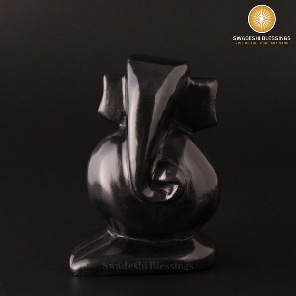 Vintage HandCrafted Black Stone Ganesha Idol-Single Stone Piece/ Abstract Modern Artwork, Sculpture/ Minimalist Statue/ HouseWarming Gifts