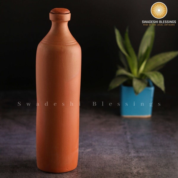 Handgefertigte Tonwasserflasche, 1L / 100% Eco freundlicher irdener Wasserbecher / traditioneller indischer Wasserspender / Terrakotta Krug / Tonbecher