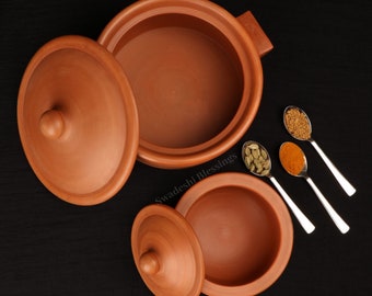 LEAD-FREE Clay Pots for Cooking with Lid Combo/ Unglazed Clay Handi (2.8L  Each)