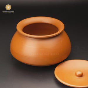 Handmade Unglazed Clay Cooking Pot with Lid: Clay Utensils Handi, Lead-free Ayurvedic Earthen Cookwares
