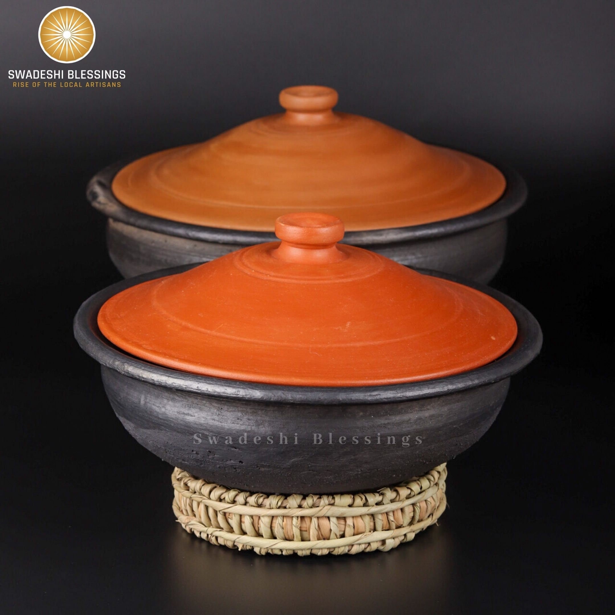 Unglazed Clay Pot for Cooking Serving With Lid/ Earthen Kadai