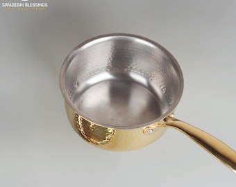Handcrafted Brass Sauce Pan with Tin Coating: Indian Ayurvedic Cookware, Teflon-Free, Non-Stick, 1.5 Liter