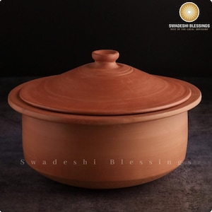 Handmade Unglazed Clay Cooking Pot With Lid: Earthen Handi, Lead-Free Ayurvedic-Cookwares, Clay Utensils, Mud-Kadai