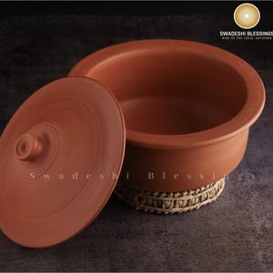 Handmade Unglazed Clay Cooking Pot With Lid: Earthen Handi, Lead-Free Ayurvedic-Cookwares, Clay Utensils, Kadhai
