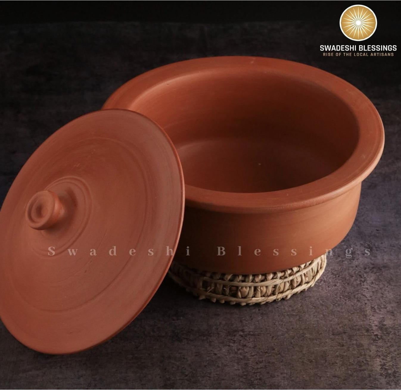 Unglazed Clay Handi/ Earthen Kadai/ LEAD-FREE Clay Pot for Cooking & Serving with Lid/ Swadeshi Blessings Ayurveda Range/ Curry Biryani Pot)