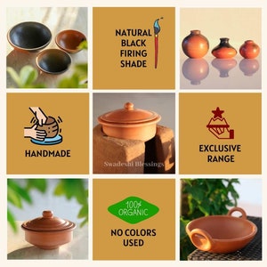Unglazed Clay Pot for Cooking with Lid/ LEAD-FREE Earthen Kadai/ Indian Clay Handi/ Swadeshi Blessings Ayurveda Range/ Curry Biryani Pots image 9