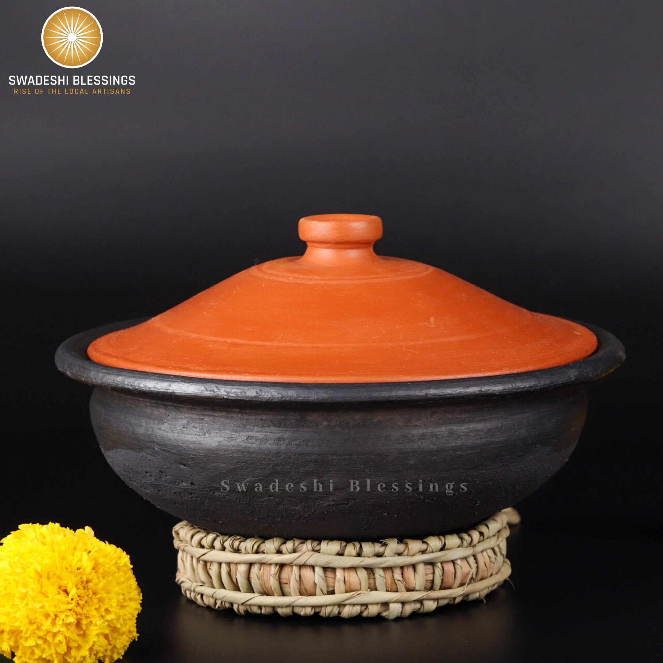 Unglazed Clay Hot Case/ Earthen Kadai/ LEAD-FREE Clay Pot for Serving With  Lid/ Swadeshi Blessings Ayurveda Range/ Indian Curry, Biryani Pot 