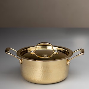 Handcrafted Brass Stock Pot With Tin Coating: Brass Cooking Utensils, Indian Ayurvedic Cookware, Teflon-Free