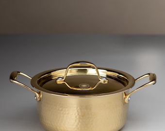 Handcrafted Brass Stock Pot With Tin Coating: Brass Cooking Utensils, Indian Ayurvedic Cookware, Teflon-Free