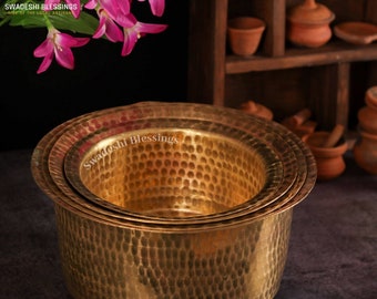 Traditional Pure Brass Cookware/ Handcrafted Brass Utensils/ Vintage  Hammered Brass Cooking Pot/ Indian Ayurvedic Cookware/ Patila/ Bhagona -   Canada